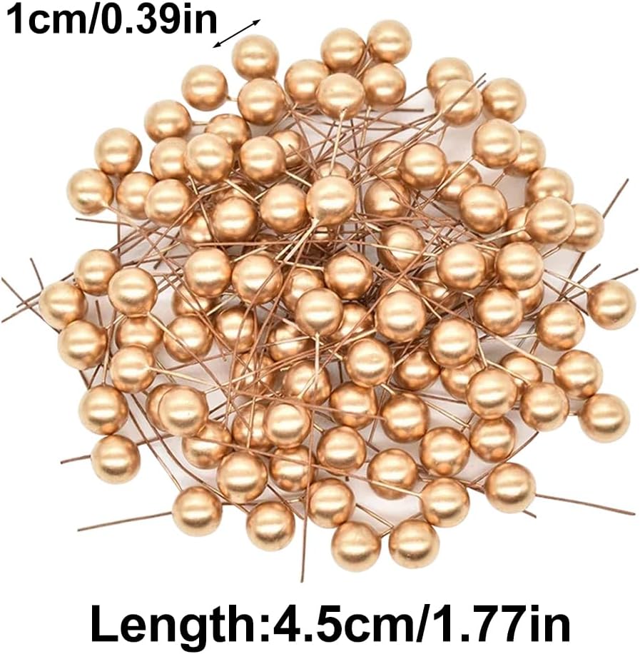 1000pcs Artificial Holly Berries, Mini 1.77 Inch Realistic Berry Cherry Stamen for Christmas Tree Wreath DIY Craft Holiday Wedding Party Home Decorations, Gold