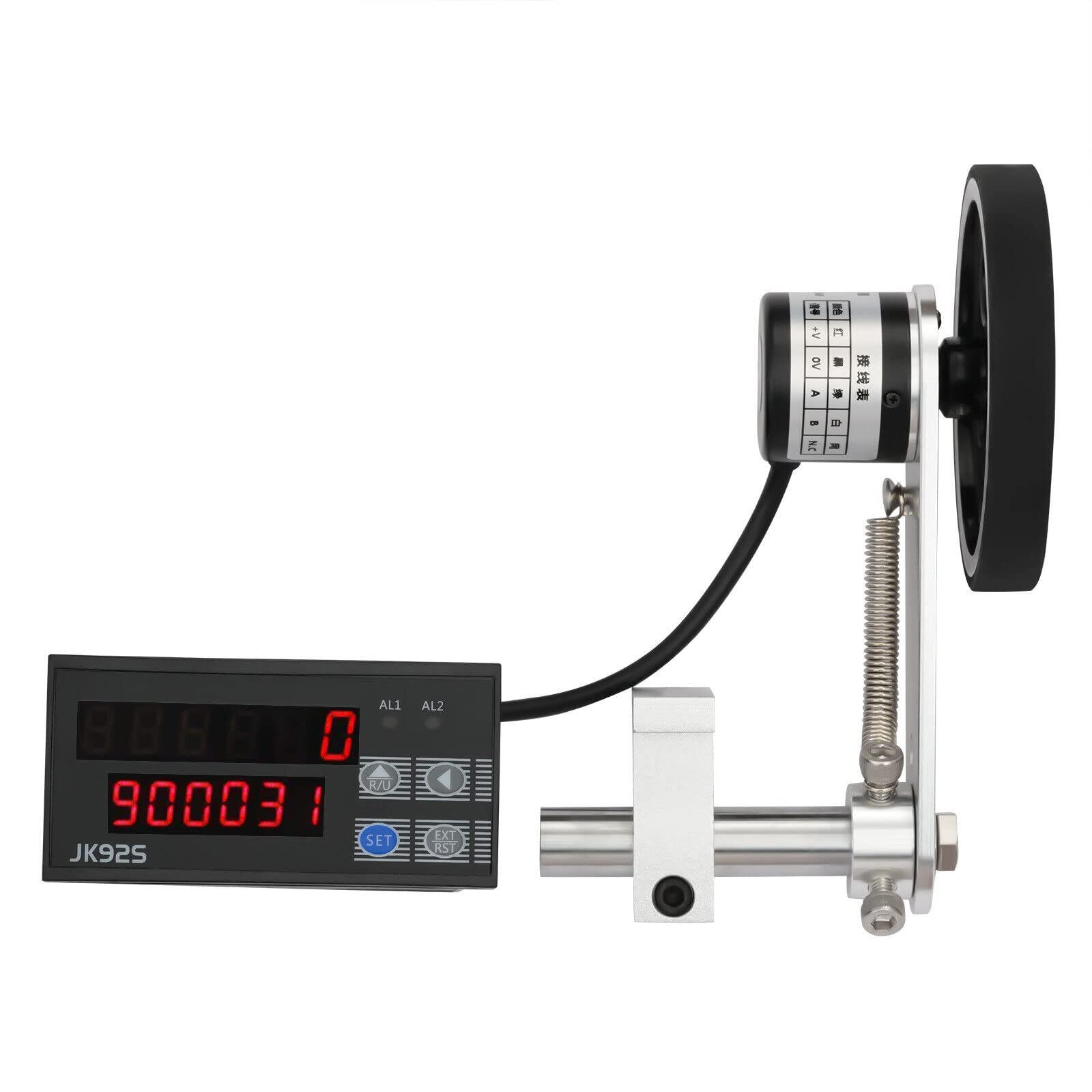 Digital Length Meter Counter w/Display & Wheel Sensor, Dual Relay Output, Multiple Modes, Power-Off Memory & Alarm Function, Accurate to 0.01mm, for Wire, Pipe, Plate, Cloth, Film