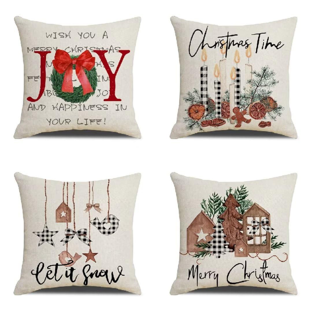 Funda de Almohada 50x50 cm Navidad Fundas Cojines Sofa Juego de 4 Funda Cojin Super Suave Almohadones Cojín, Regalos Funda Cojines Cama con Cremallera Oculta Cojines Grandes para Sofá Dormitorio R329