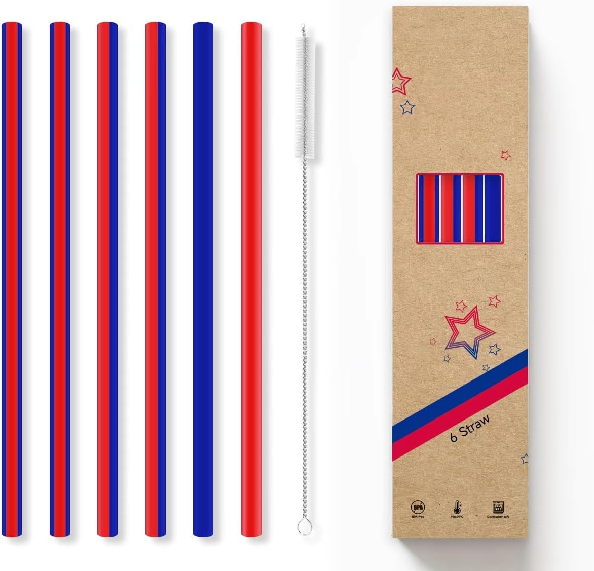 6 Pcs 12" Tumbler Straws, Clear Striped, BPA Free