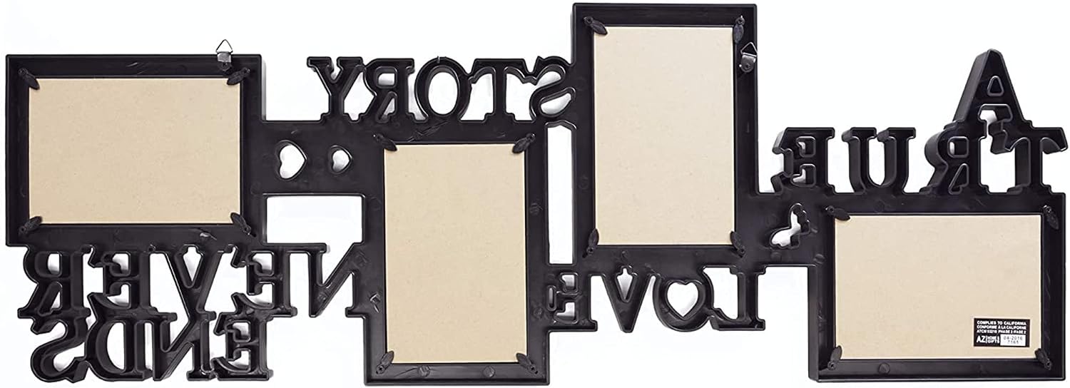 Kiera Grace True Love Four-Opening Decorative Plastic Wall Collage Picture Frame For Home & Room, 30"L x 0.75"W x 10"H To Display Four 4" x 6" Photos, Black