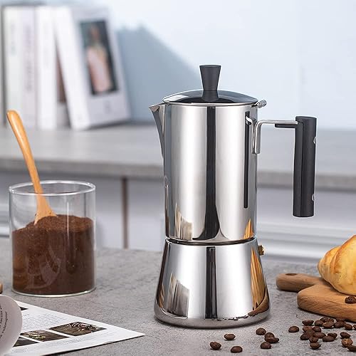 Miniatura 4 de Lexnlux Máquina de café expreso para estufa, 4 tazas, 6.8 onzas, olla moka de acero inoxidable