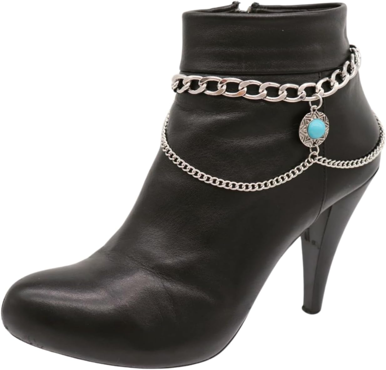 TrendyFashionJewelry Women Boot Bracelet Chain Metal Wave Ethnic Turqioise Coin Fashion Anklet Shoe Charm SET BC131