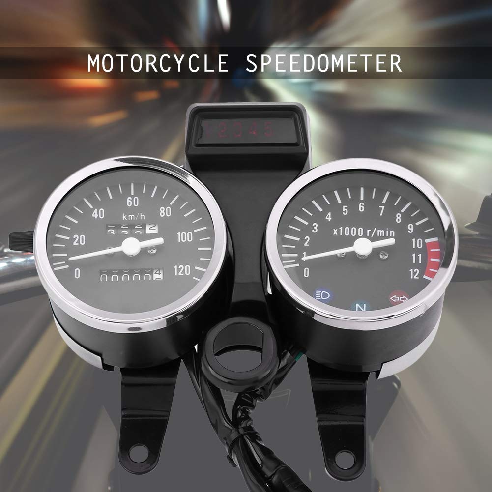 Qiilu Tachimetro, Tachimetro digitale a LED LCD professionale Misuratore contachilometri Contagiri per moto Strumento di rimontaggio