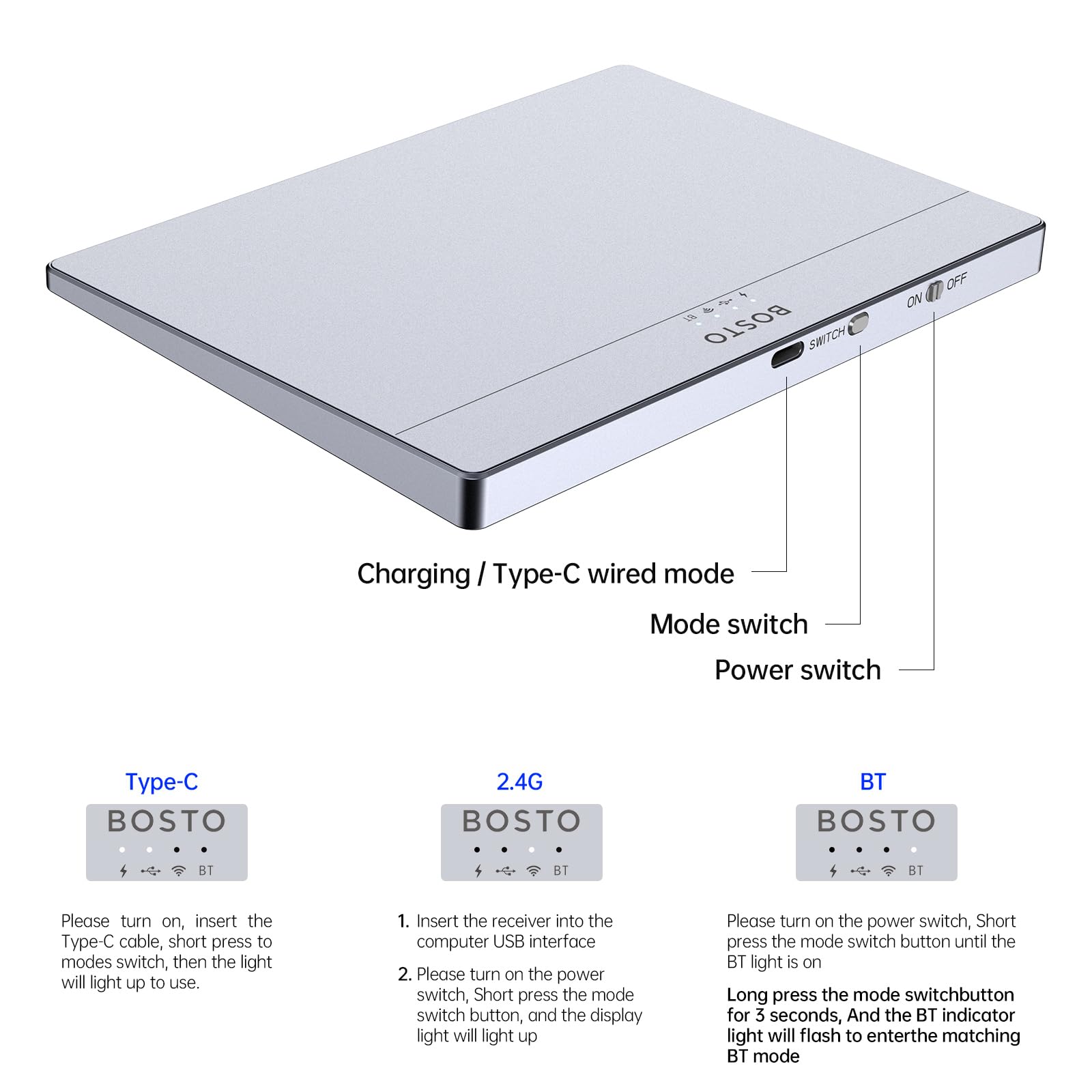 Bisofice Touchpad para PC, Trackpad Mac Windows, Touchpad Inalámbrica de Alta Precisión, Superficie Multi-Touch, Recargable, para Windows 10/11, Mac 10 o Superior, PC/iPad