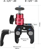 Vista 2 de CAMVATE Abrazadera universal de agarre de cangrejo con perilla de tornillo reforzada + soporte de cabeza de bola ajustable de 1/4 "-20 (rojo) - 2882