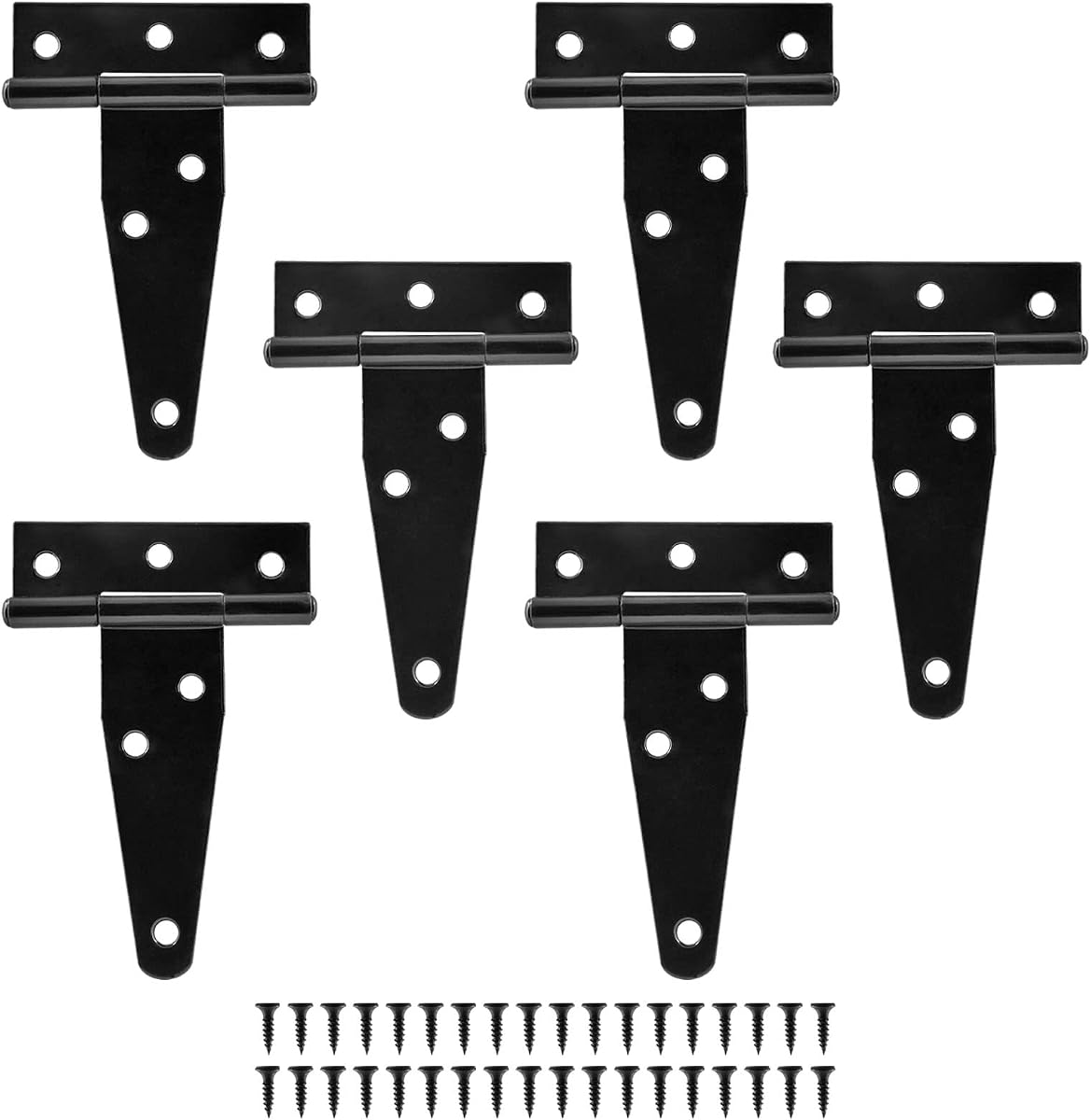 Murtenze 6Pack 3 Inch Black T-Strap Shed Hinge | Barn Door Hinges, Heavy Duty Gate Strap Hinge, T Hinges for Barn Door, Shed or Wooden Fences