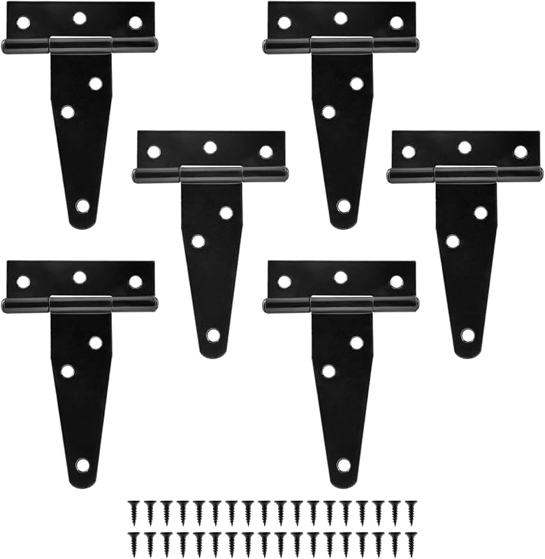 Murtenze 6Pack 3 Inch Black T-Strap Shed Hinge | Barn Door Hinges, Heavy Duty Gate Strap Hinge, T Hinges for Barn Door, Shed or Wooden Fences
