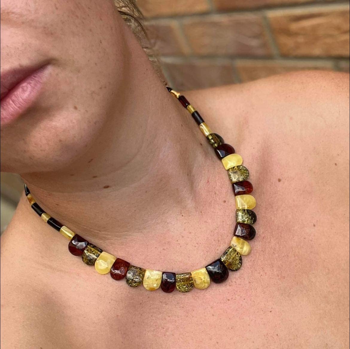 SilverAmber Jewellery UK Collar Egipcio de ámbar Multicolor NE0202, Fabricado con Piedras de ámbar báltico auténticas