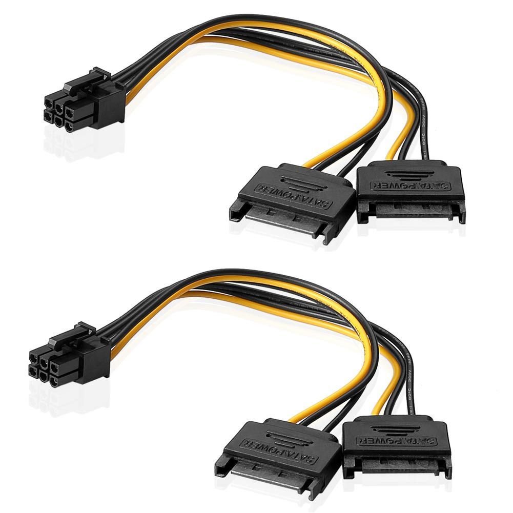 Generic 2X 20cm Dual Two SATA 15Pin Male M to PCI-e 6Pin Female F Video Card Power Cable
