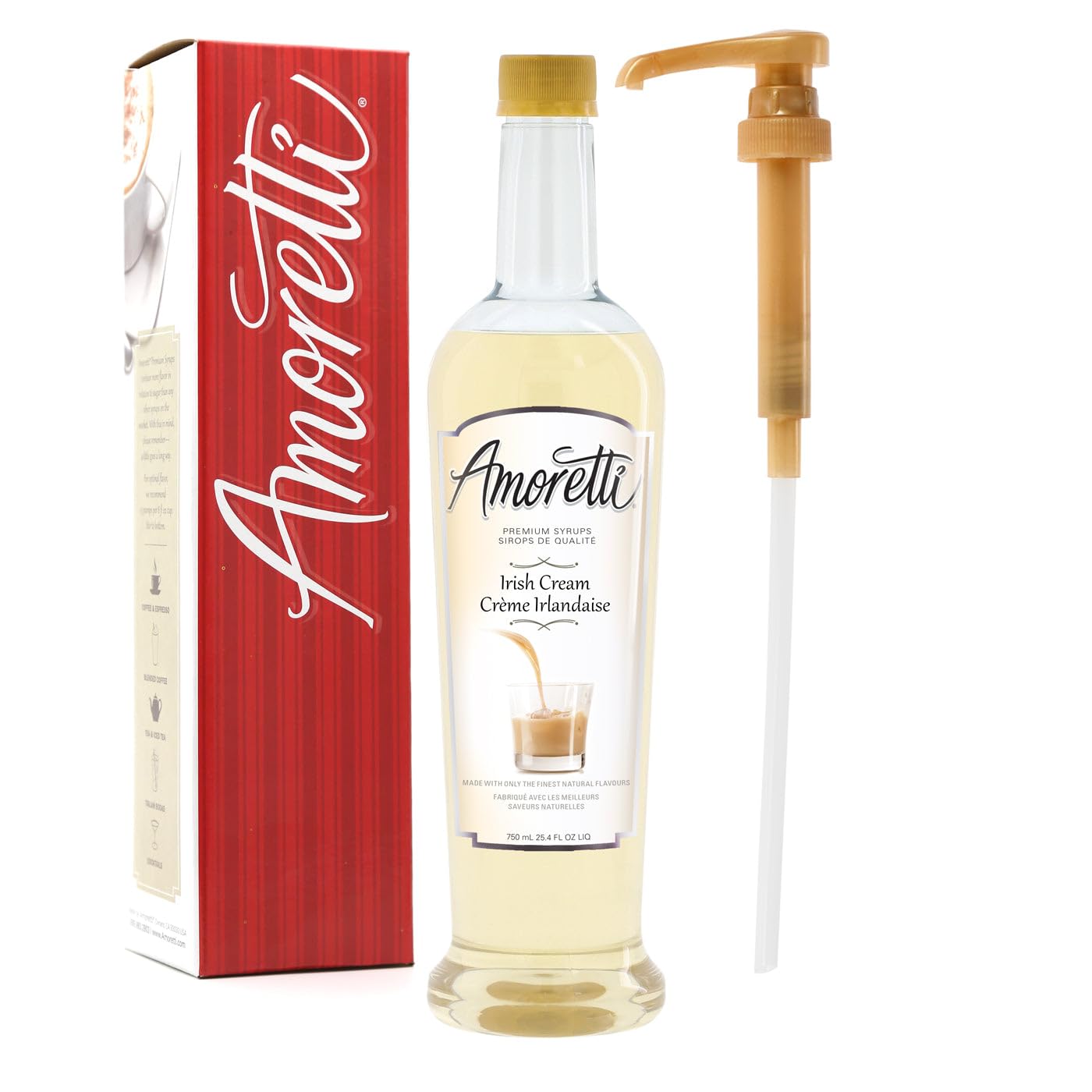 Amoretti - Premium Irish Cream Syrup, 94 Servings Per Bottle (750 ml), with Pump for Flavoring Coffees, Cocktails, and other Beverages, Gluten Free, GMO/GEO Free, Preservative Free