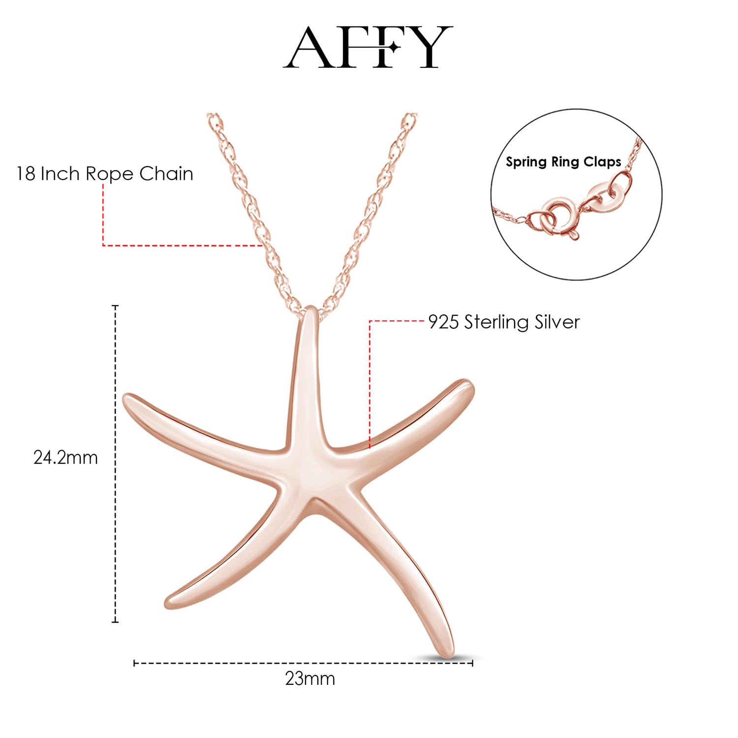 AFFY Collar con colgante de estrella de mar en oro de 14 K sobre plata de ley