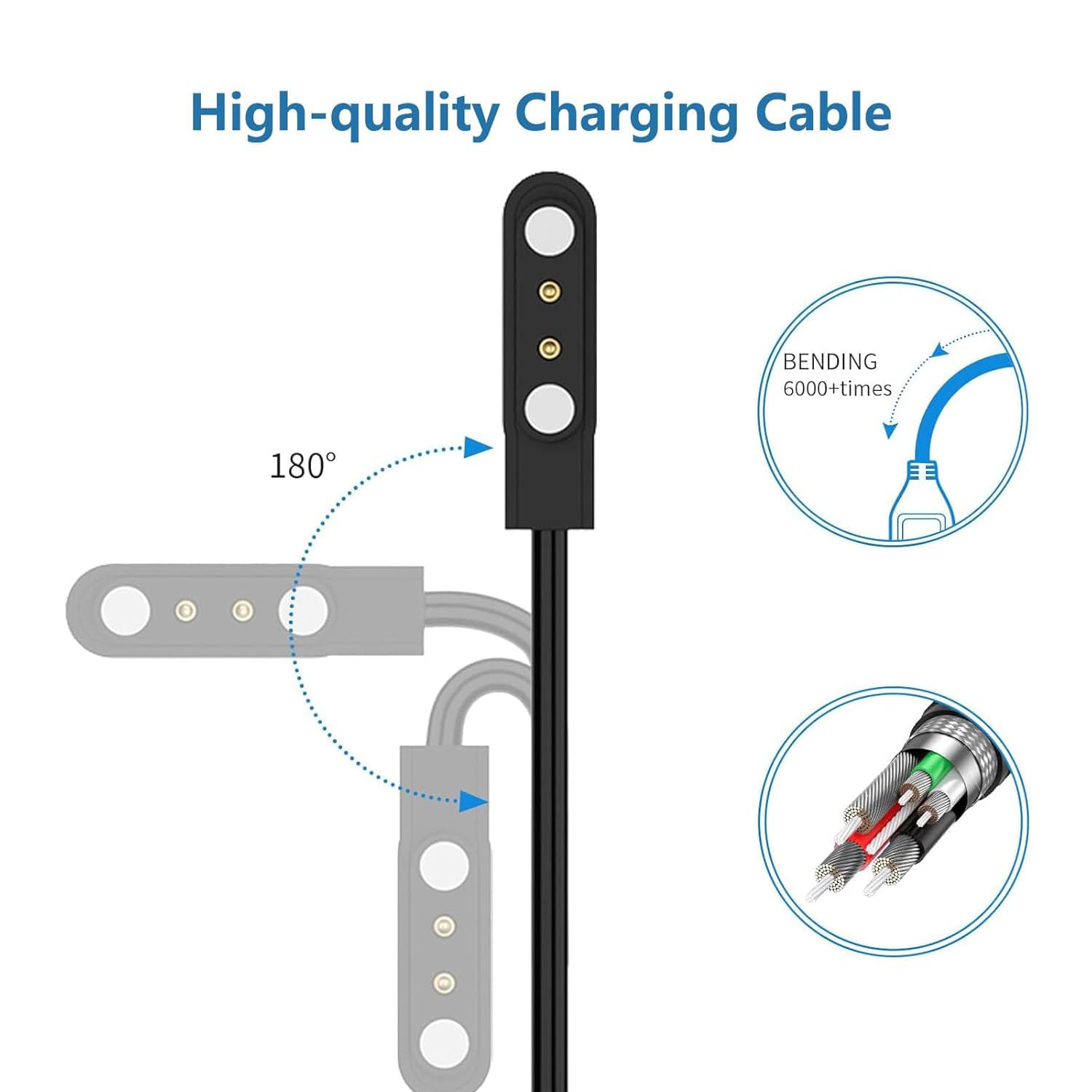 Sounce 2 Pin Smartwatch Charger Cable for boAt Noise Fire-Boltt, Black — Amazon image 3