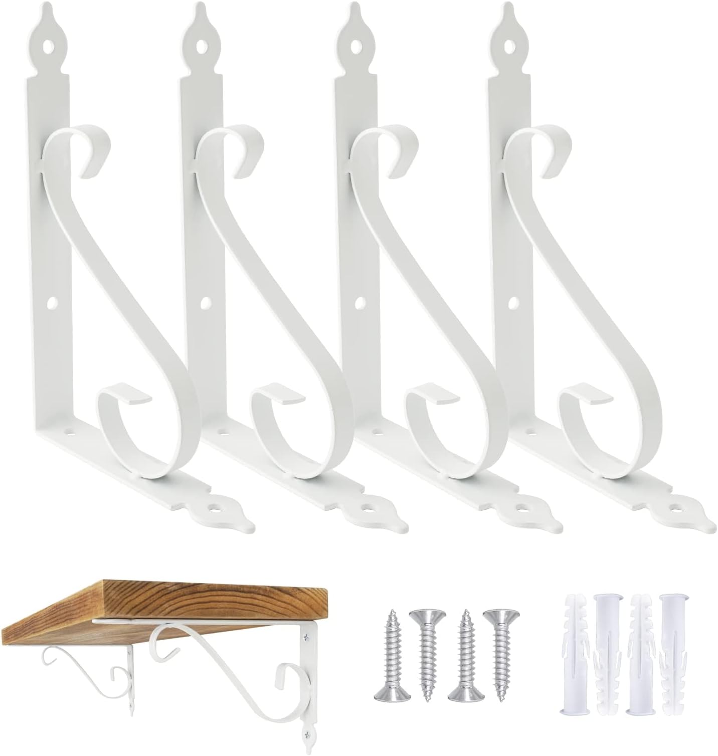 4 Pack Decorative Shelf Brackets Heavy Duty with Screws 150mm White | Right Angle, Space Saving, 66lbs, Durable, Metal Material, Wall Mounted, Easy to Install, for Living Room Kitchen Garage