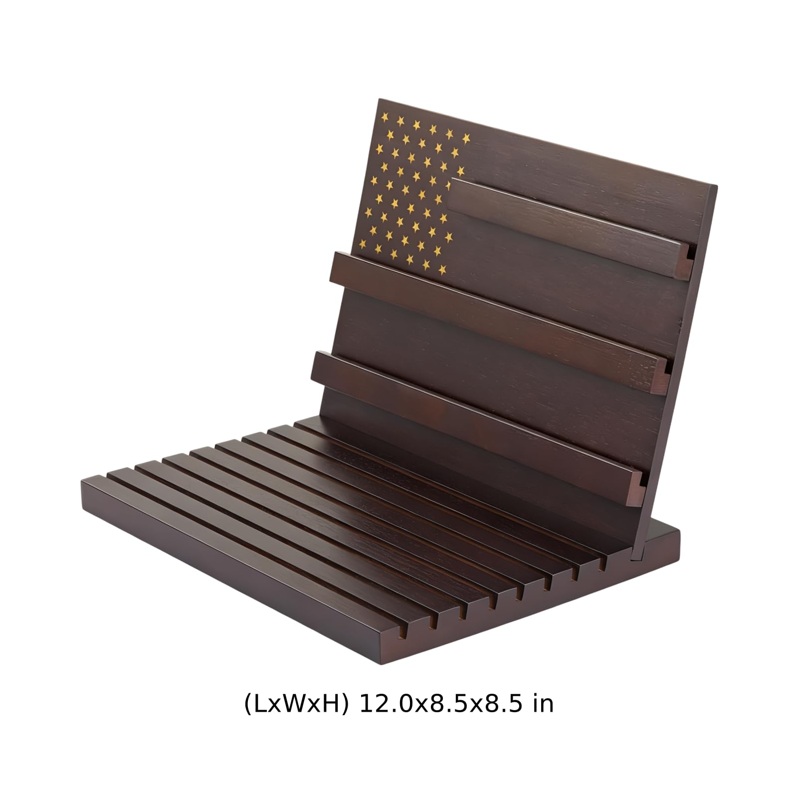 Challenge-Coin-Display-Ständer aus schwarzem Holz, mehrstufiges Massivholzregal, 12 x 8,5 x 8,5 Zoll, geneigtes Design für Veteranen-Münzen, Sammler-Organizer, Auszeichnungsaufbewahrung