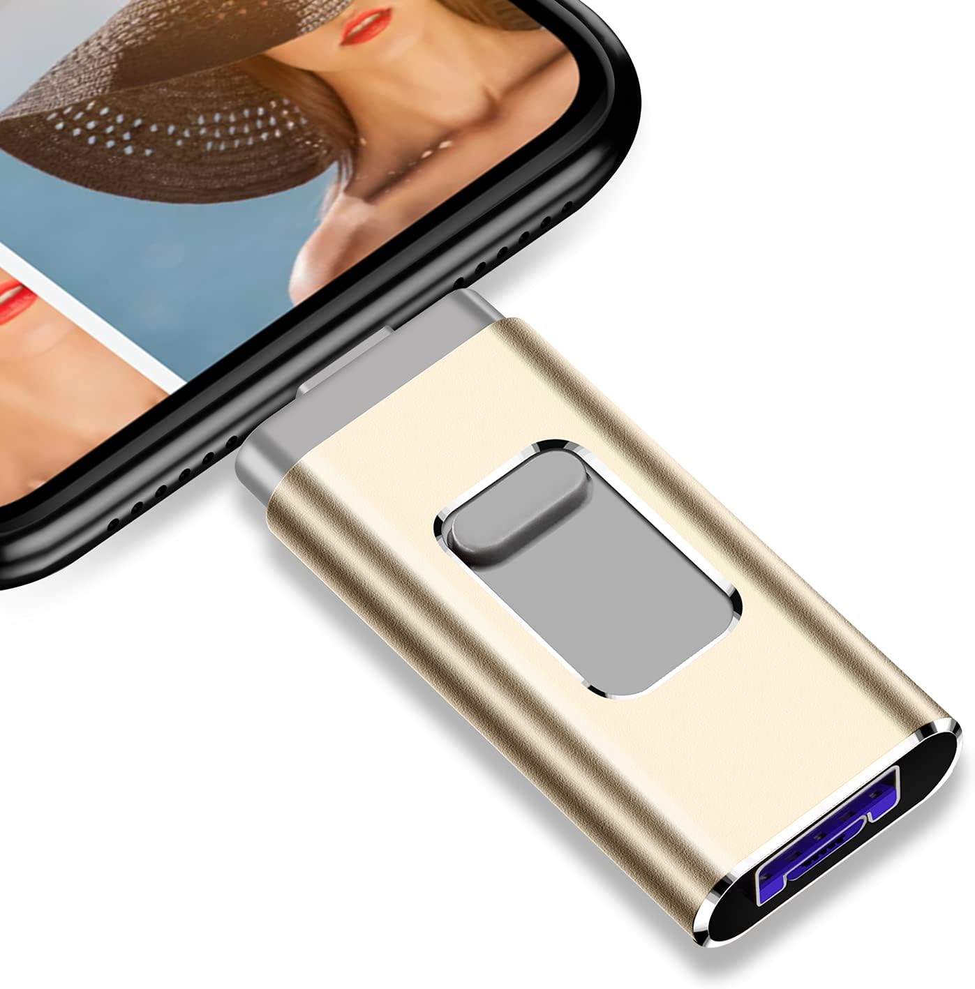 XINHUAYI USB 3.0 Flash Drive 1000GB Intended for iPhone, USB Memory Stick External Storage Thumb Drive Photo Stick Compatible with iPhone, and Computer(1000GB Gold)