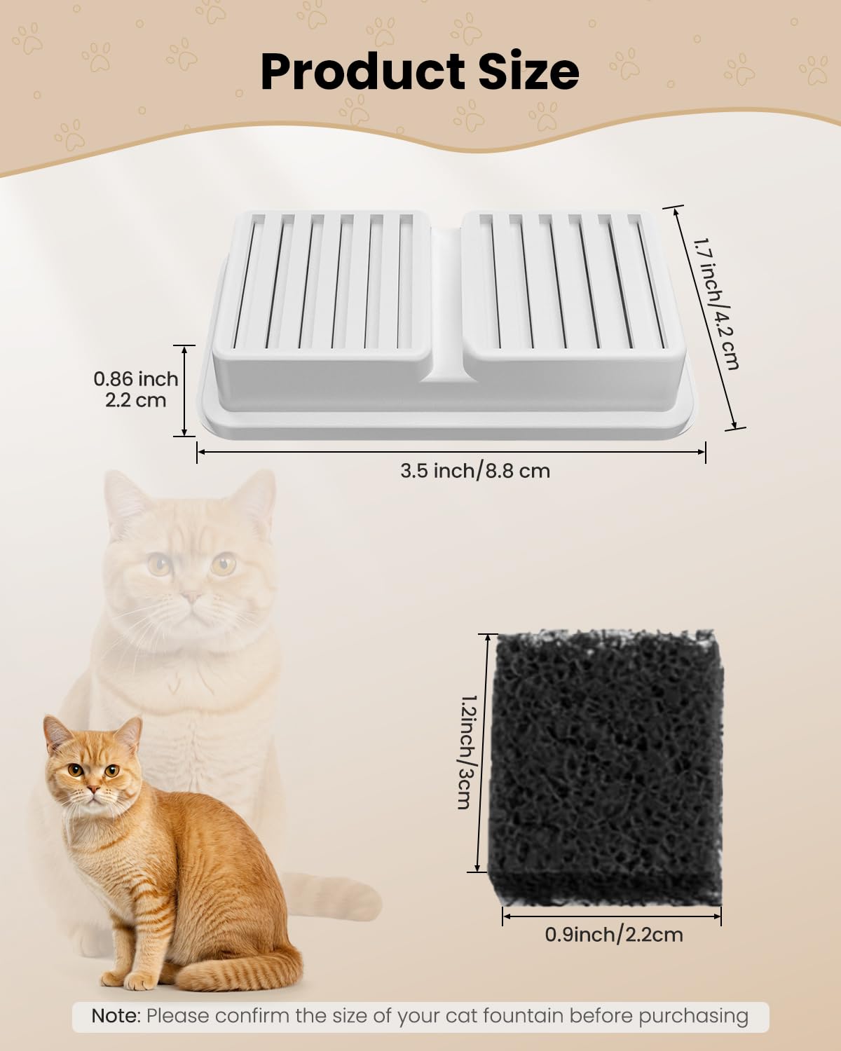 PawPoll Filtros de Fuente para Gatos sin Cable, 6 Filtros de Carbón y 6 Esponjas para 3,2 L Acero Inoxidable Fuente Gatos