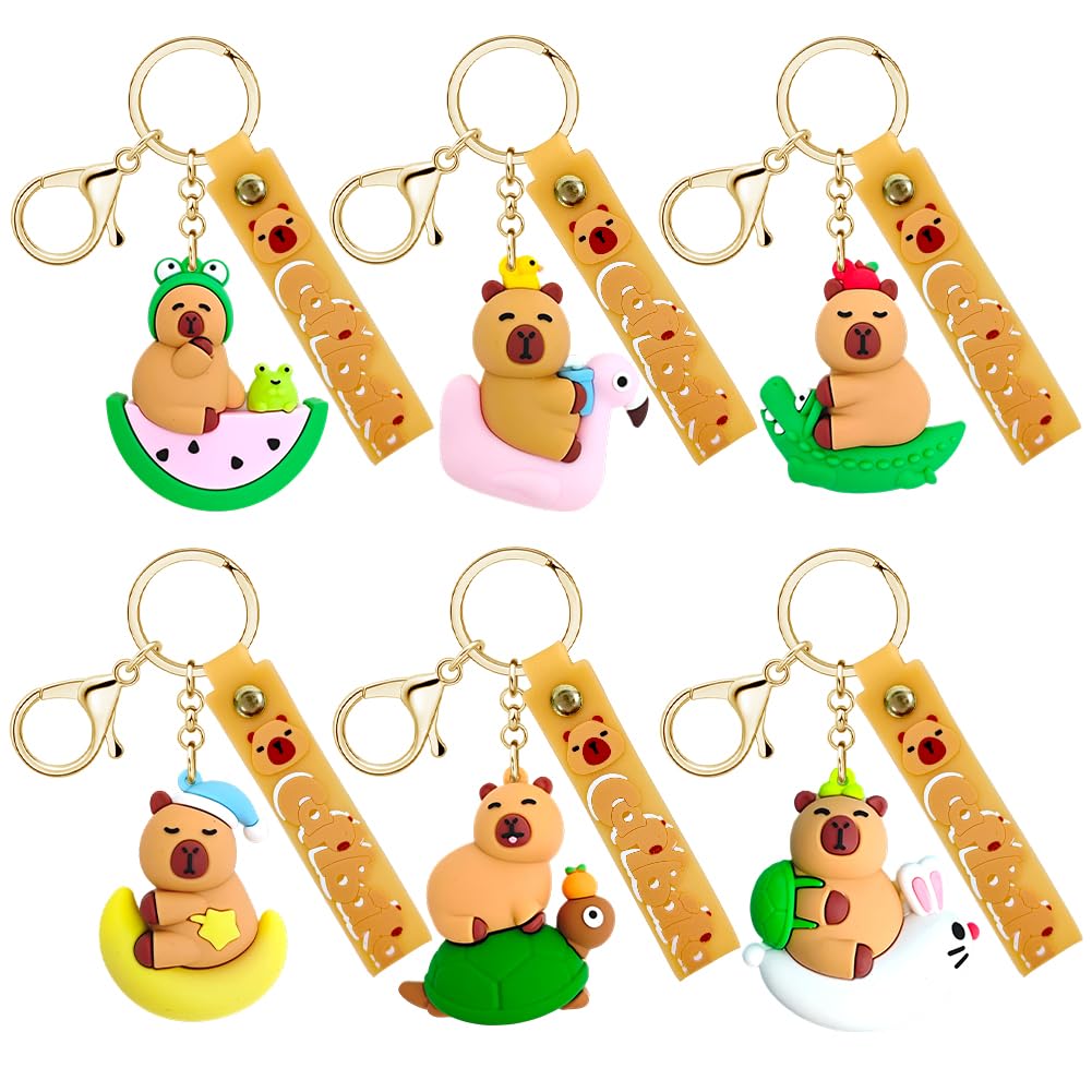Vexthorion Capybara Keychains Keychains 6pcs,Capibara Figure Keyring,Funny Cute Animals Doll Silicone Key Chain,Small Pendant Soft Glue Animal Accessories For Bag, Schoolbag, Handbag