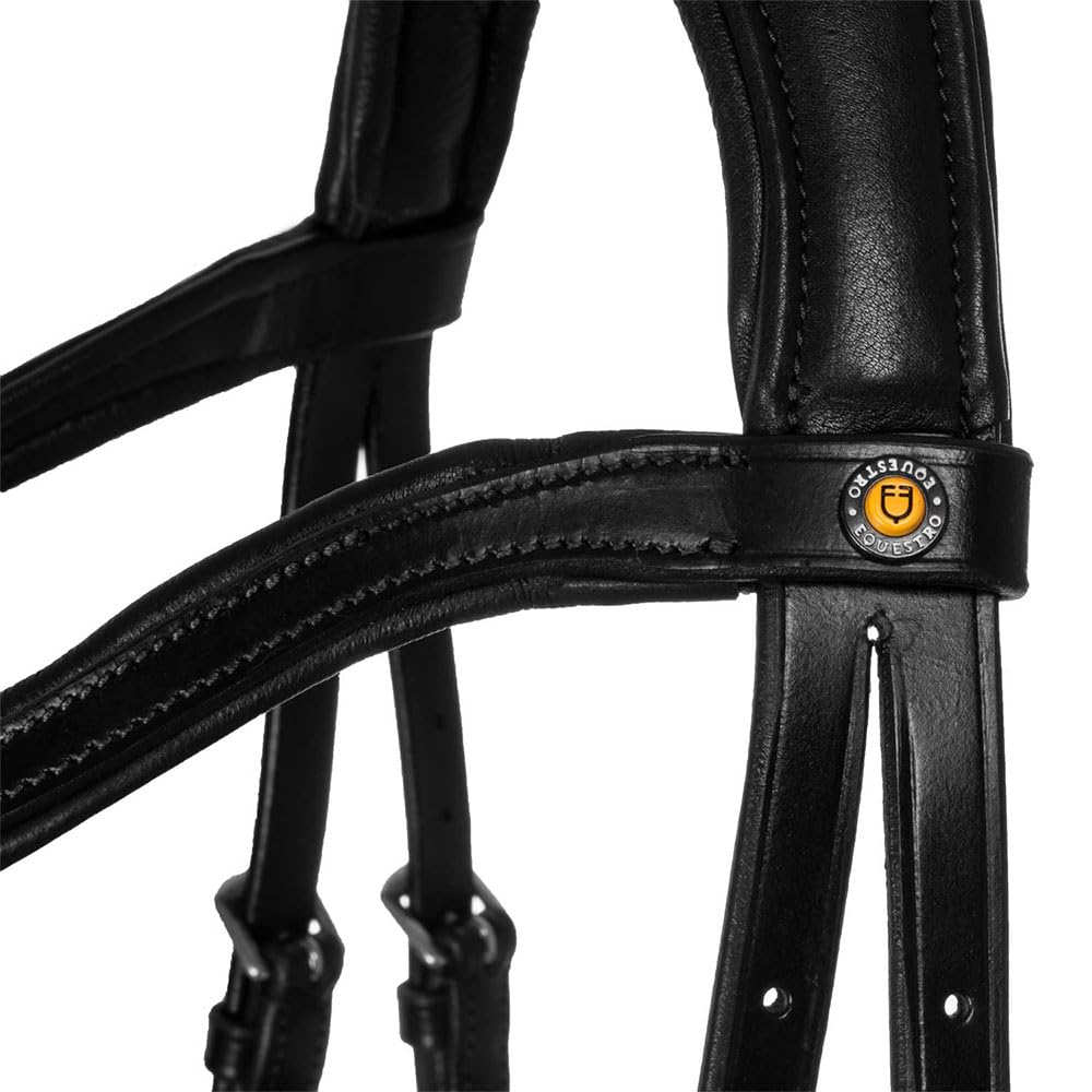 Briglia testiera Comfitec, Sagomata in Cuoio, Nera, Regolabile con Imbottiture (BLACK, PONY)