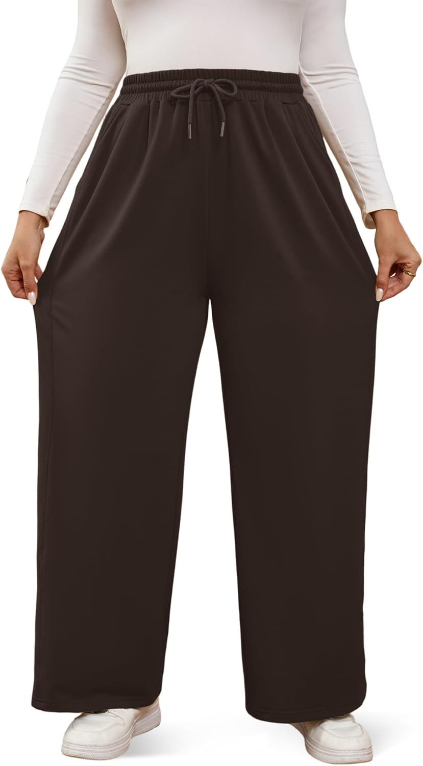 MK Shop Limited Plus Size Wide Leg Pants for Women Yoga Sweatpants Lounge High Waisted Drawstring Baggy Pants with Pockets - Image 2