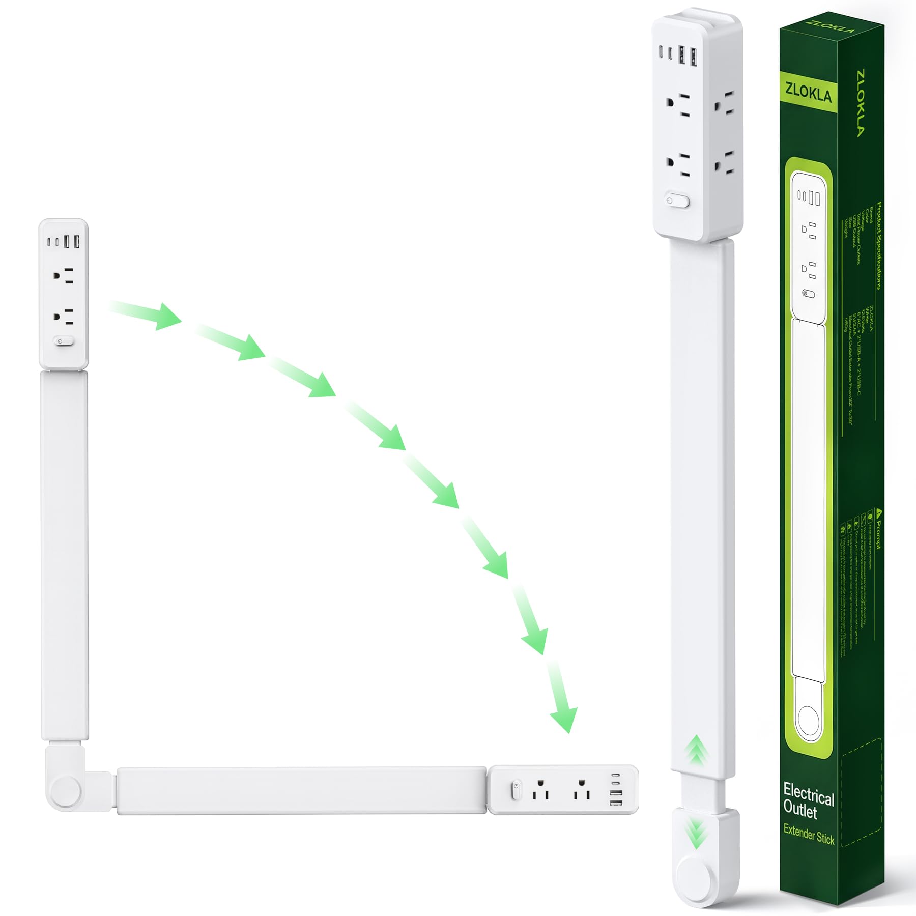 View 1 of *** CHECK ALL PHOTOS***. ZLOKLA Outlet Extender Stick, 6 AC / 4 USB Ports