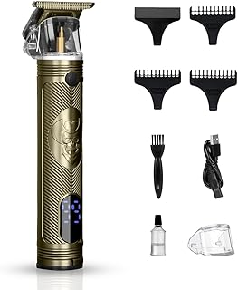 ماكينة تشذيب الشعر للرجال vgr V-228 بتشغيل لاسلكي أو سلكي ومدة تشغيل 180 دقيقة مع شفرة دقيقة وزر تشغيل وإيقاف سهل الاستخدام وشاشة ال اي دي مريحة وعملية (ذهبي بايريت)