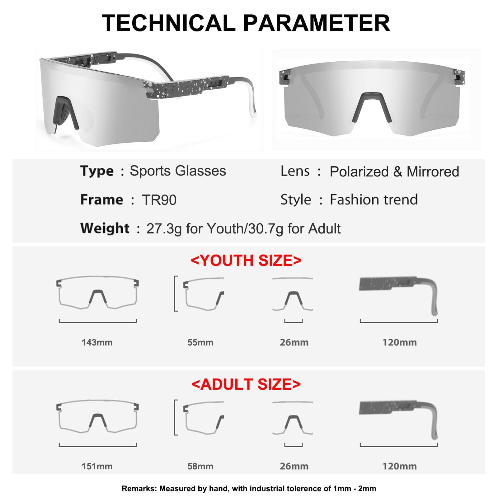 Gafas de sol polarizadas de béisbol de dos tamaños para adultos y jóvenes, niños y niñas, UV400, para hombres y mujeres, gafas deportivas de ciclismo