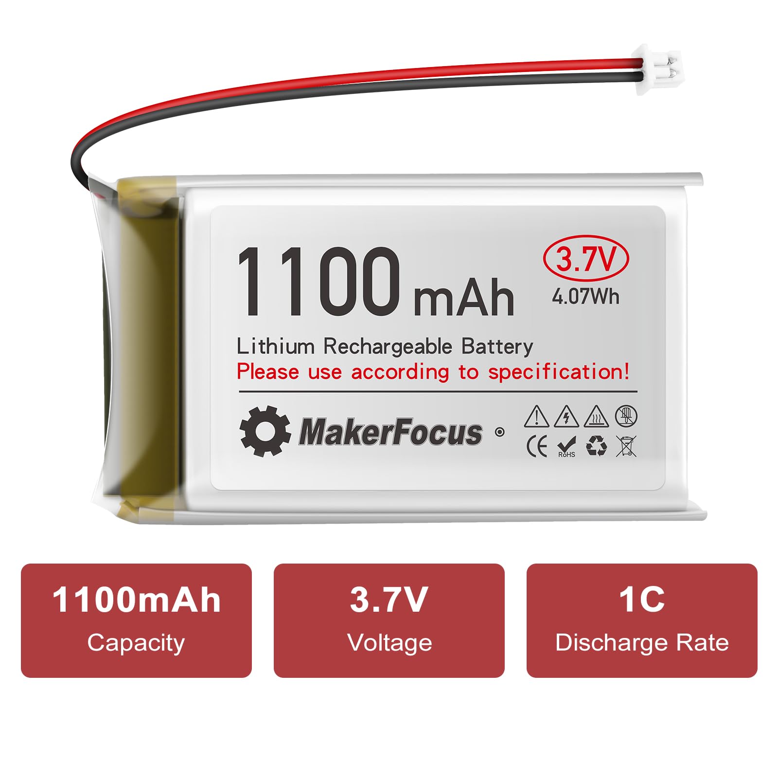 3.7V 1100mAh LiPo Batería para ESP32, Meshtastic Node 4 unidades | Batería recargable 1S, conector JST 1.25, placa de protección incorporada, protección contra sobrecarga y descarga profunda