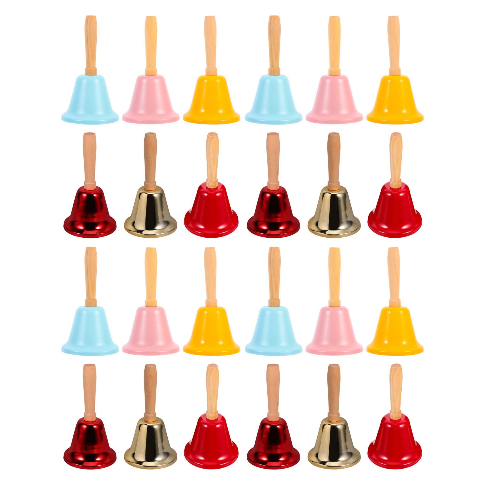 DOITOOL 24 campanelli natalizi a mano, colorati campanelli portatili con manici in legno, servizio di portatili per Natale, forniture per feste di nozze