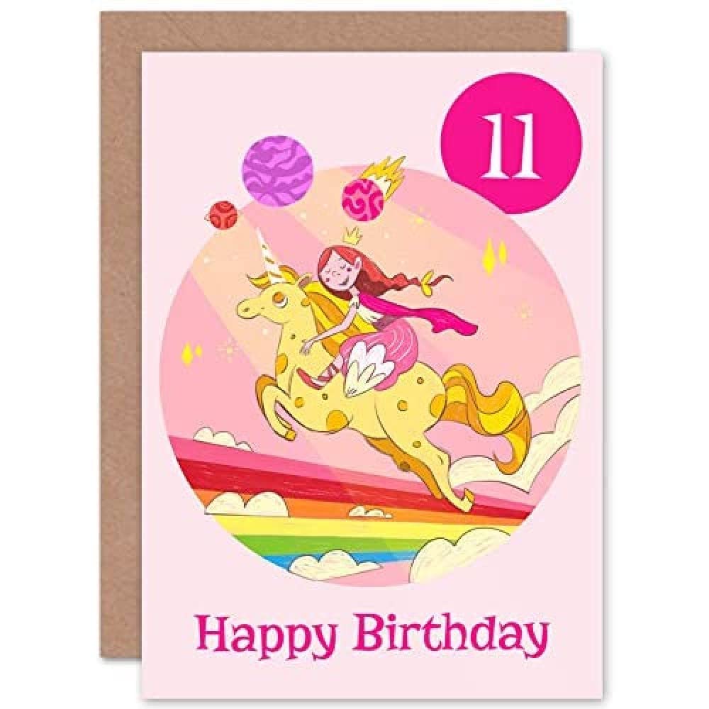 Wee Blue Coo Unicorn Princess Rainbow 11th Birthday Greeting Card With Envelope Blank Inside Premium Quality