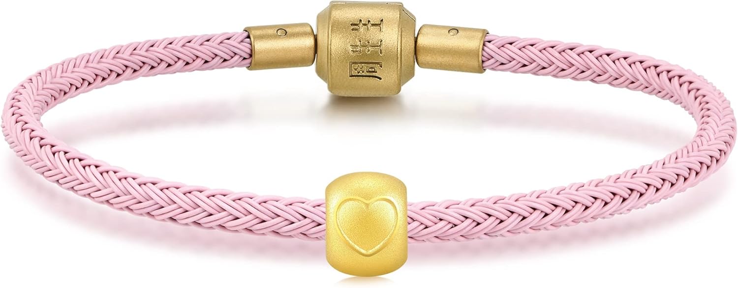 CHOW SANG SANG 999 24K Gold Mini Charm Engraved Lovely Heart Charm Bracelet for Women 93033C