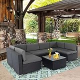 SUNCROWN 7-Piece Outdoor Patio Furniture Sofa Set All-Weather Wicker Sectional Conversation Set with