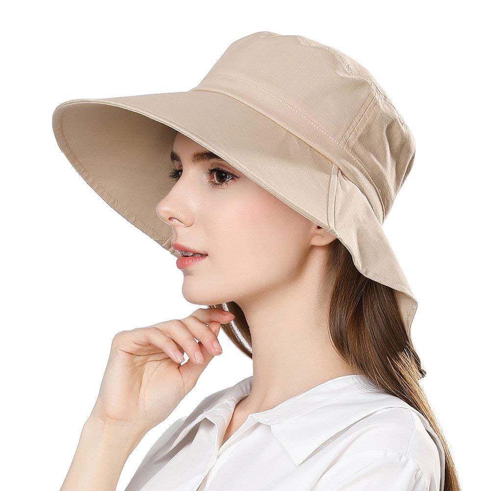 Comhats Mujer Sol Verano Algodón Sombrero De ala Ancha Tapa Abatible UPF 50 + Barbilla Manera Gorro