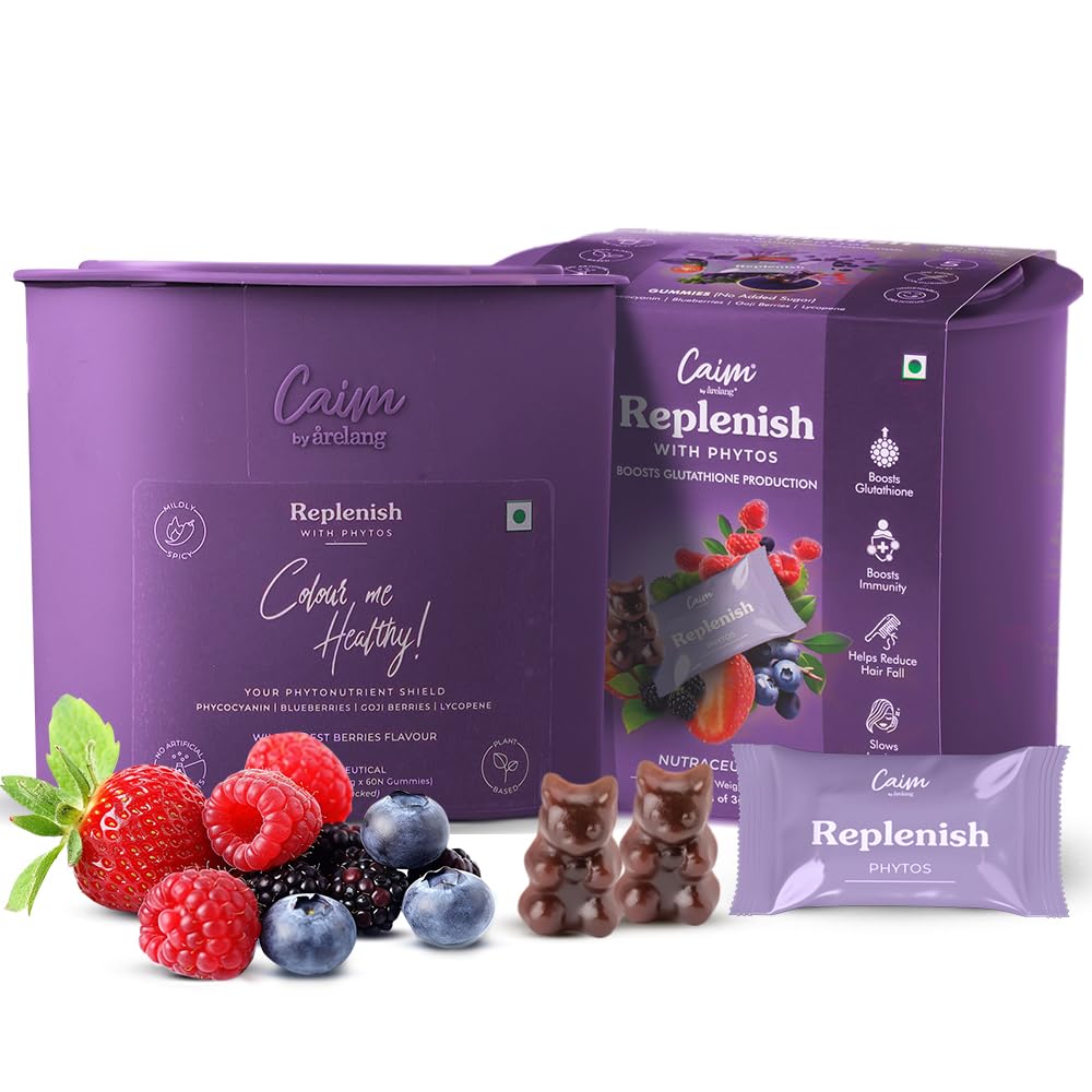 Caim by arelang | Natural Glutathione Booster | | Replenish with Phytos Vegan Gummies | Reduces Hair fall | Improves Skin Health | Slows Ageing | Plant based & Sugarfree | Made with 100% Apple Juice | Only 5 Kcals | 1 x 60 pcs (180g) (B0BZP28NW6) Amazon Price History, Amazon Price Tracker