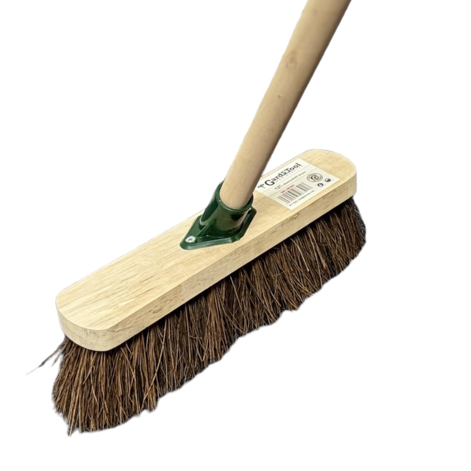 Maxland Natural 12" Heavy-Duty Outdoor Garden Broom With Durable Support Bracket, 120Cm Wooden Handle, Hard Bristles For Yard Sweeping