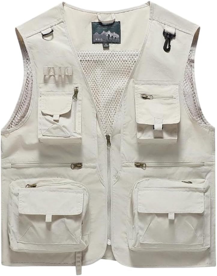 Black Fishing Vest for Men:Mesh Safari Photography Work Outerwear Vests Family Matching Travel Outfit Hiking Outdoor