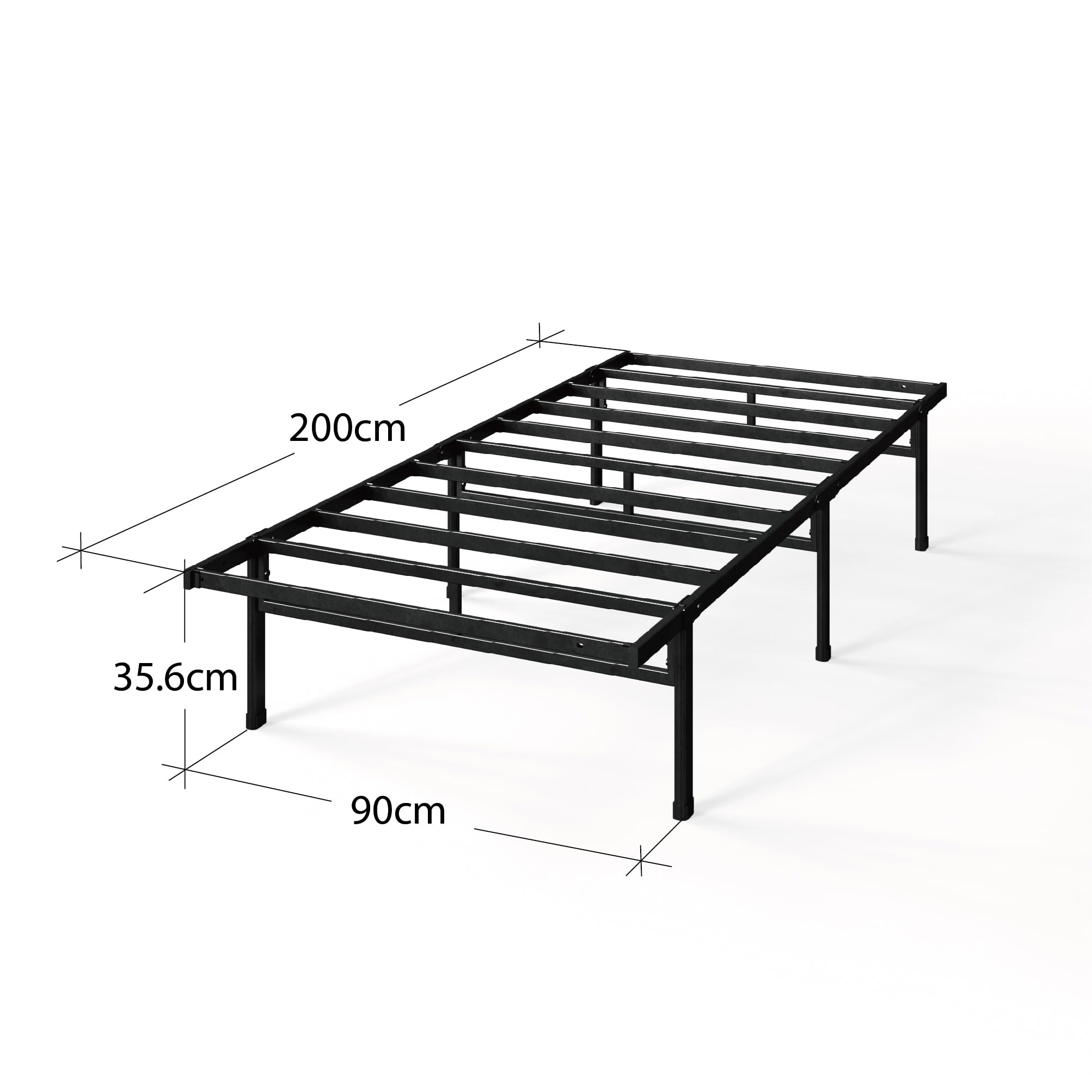 Zinus Justin Bett 90x200 cm - Höhe 36 cm mit Stauraum unter dem Bett - Metall Plattform Bettgestell - Schwarz