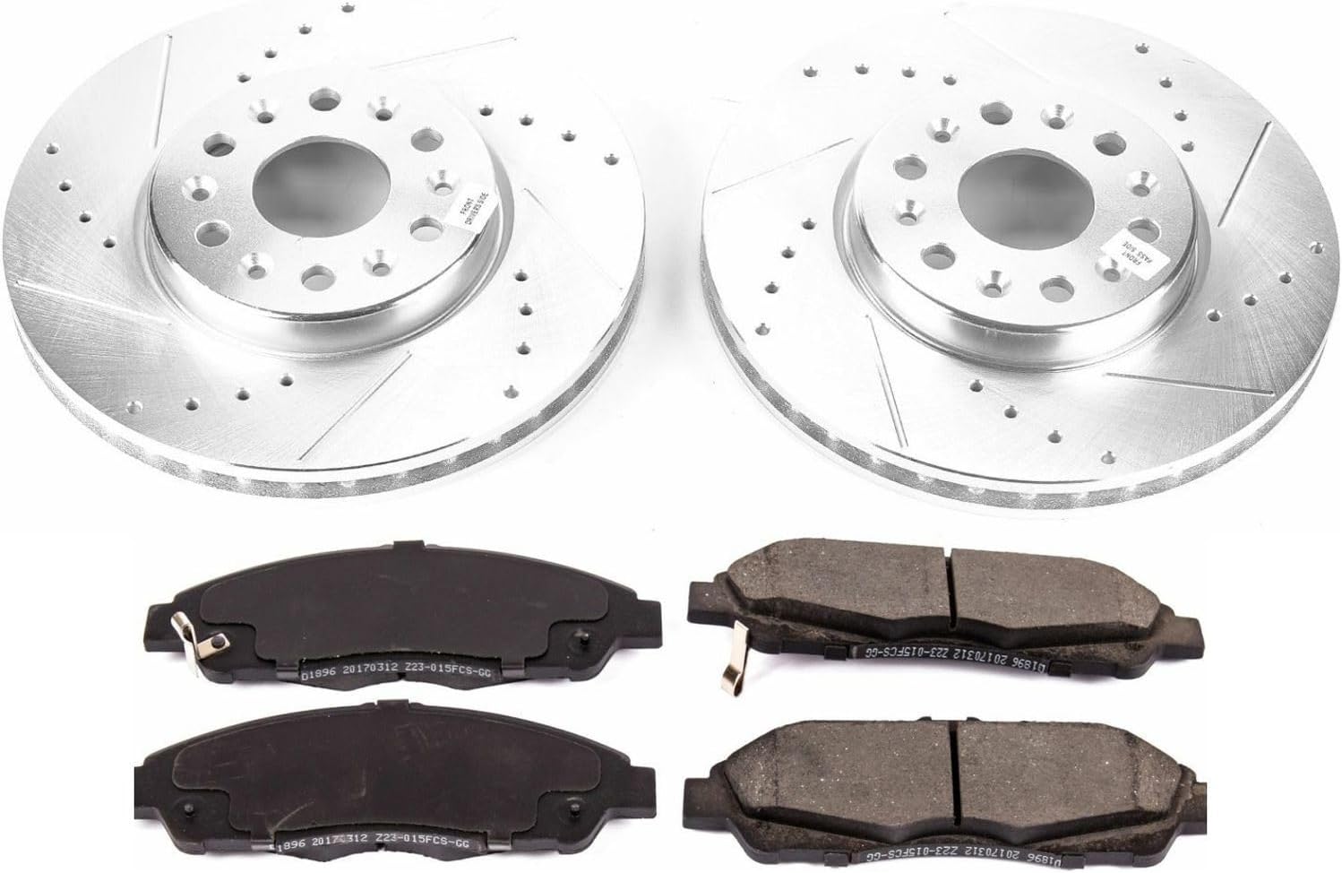 PowerStop Front Brake Kit For Buick Enclave 2018-20 |Chevrolet Blazer 2019-20 |Traverse 2018-20 |GMC Acadia 2017-20 - Drilled and Slotted Disc Rotors with Ceramic Brake Pads Replacement, K7409