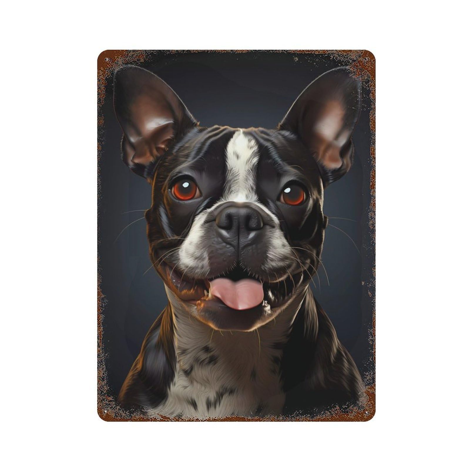 French Bulldog Vintage Wall Sign 15.7"x11.8", Rust Effect Metal Decor for Farmhouse, Kitchen And Entryway Decor