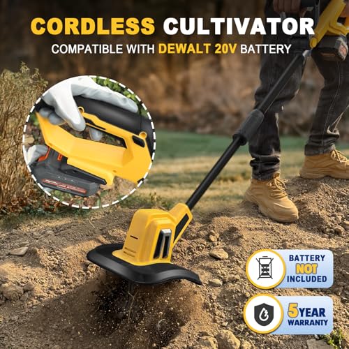 Cordless Garden Tiller Cultivator Compatible with Dewalt 20V MAX Battery, 270 RPM Electric Rototiller, 48 Steel Tines, 8 - Additional View
