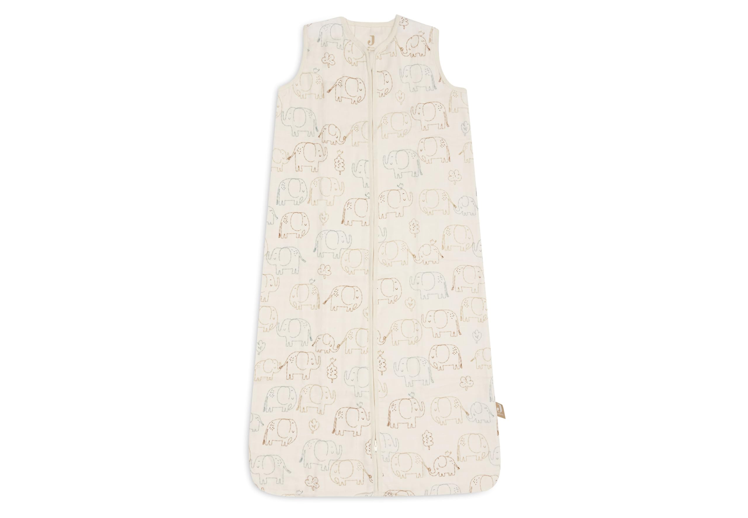 Jollein Gigoteuse d’été bébé en mousseline - Elephant Tales - 90 cm - 100% coton - 0,5 TOG - gigoteuse été - certifiée OEKO-TEX