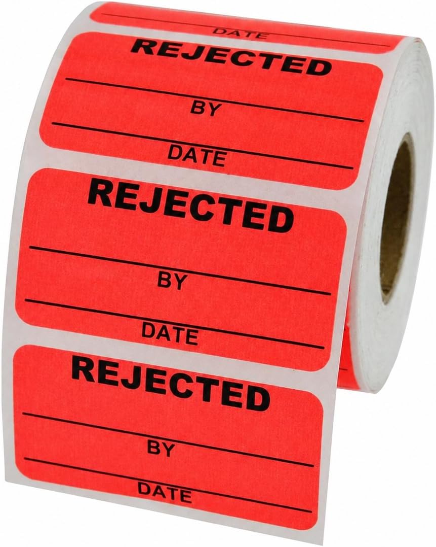 Rejected Inventory Labels, 2โ x 1โ, 500 Labels/Roll | Indicate Inventory or Retail Products that Do Not Pass Inspection - Fluorescent Red | LabelValue Brand