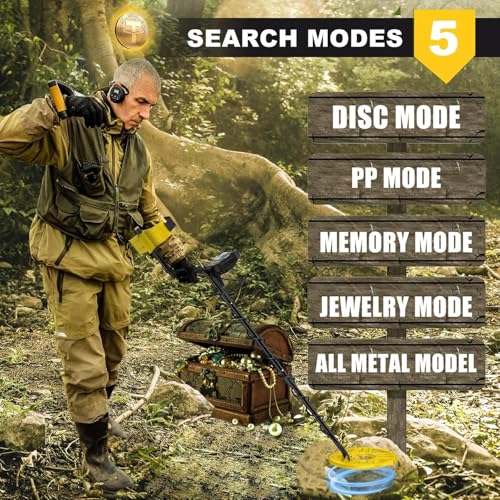 PalliPartners Metal Detector for Adults Waterproof-Professional Higher Accuracy Gold Detector with LCD Display,5 Mode,Advanced DSP Chip 12" Coil(Yellow) - Thumbnail 5