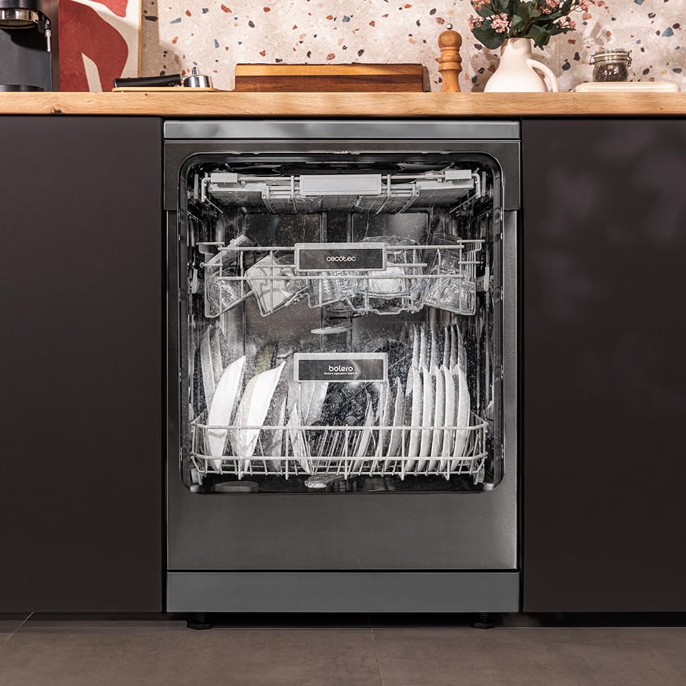 Cecotec Lavastoviglie Indipendente 60 cm Bolero Aguazero 6200 Inox D. Classe D, 14 Posate, 6 Programmi con Dual Zone Wash, Dry+, Turbo Dry+, Mezzo carico, Delay Start e Electronic AquaStop