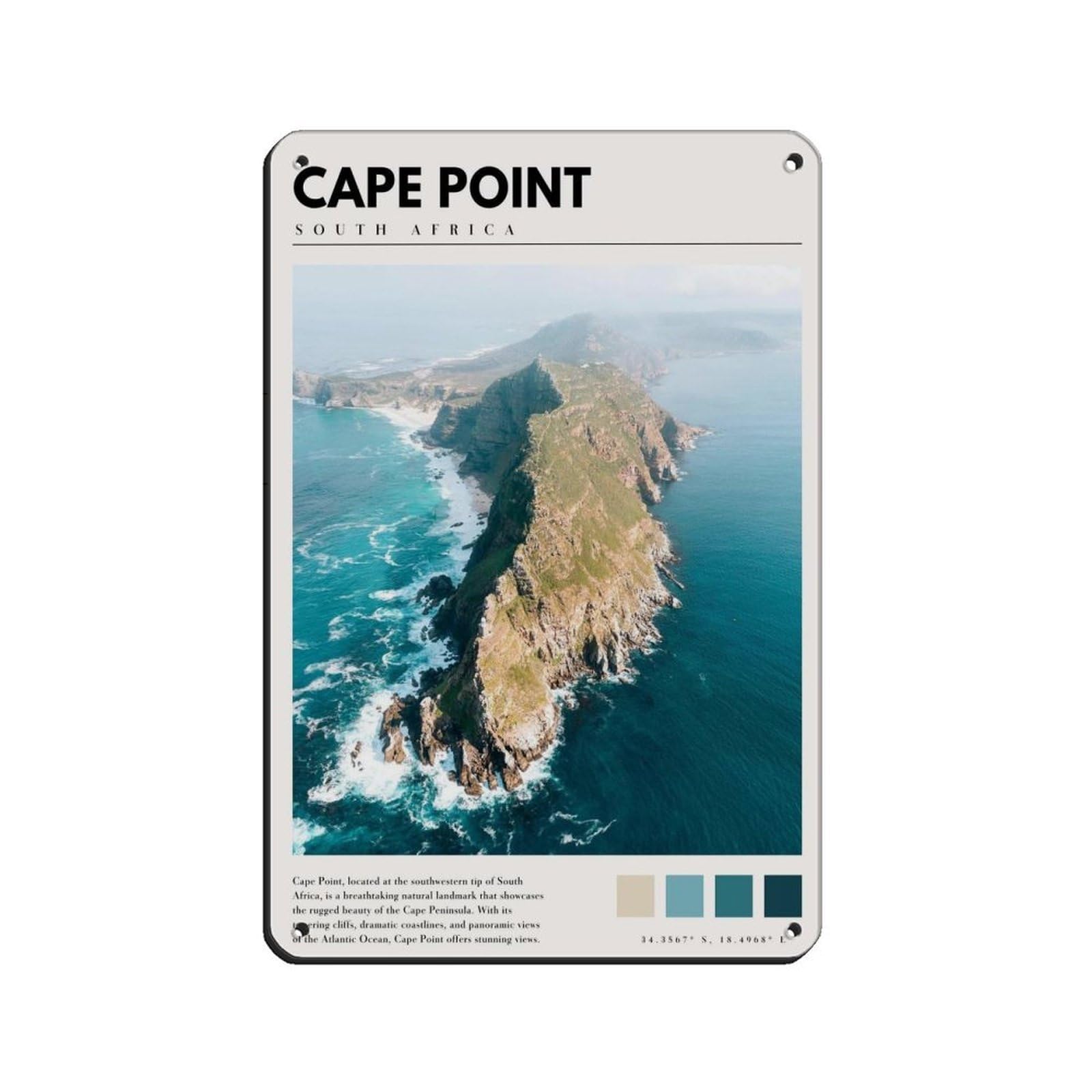 Cape Point South Africa Cape Point Poster Retro Poster Metal Tin Sign Chic Art Retro Iron Painting Bar People Cave Cafe Family Garage Poster Wall Decoration 8x12inch(20x30cm)