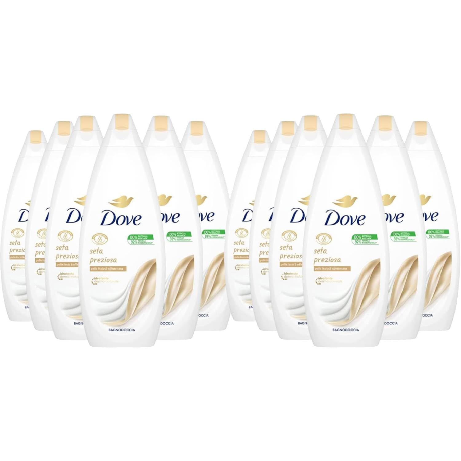 Dove, Gel de ducha de seda preciosa, con hidratante dermatológicamente natural, piel lisa efecto seda después de cada ducha, dermatológicamente probado, 92% biodegradable, 12 unidades de 600 ml