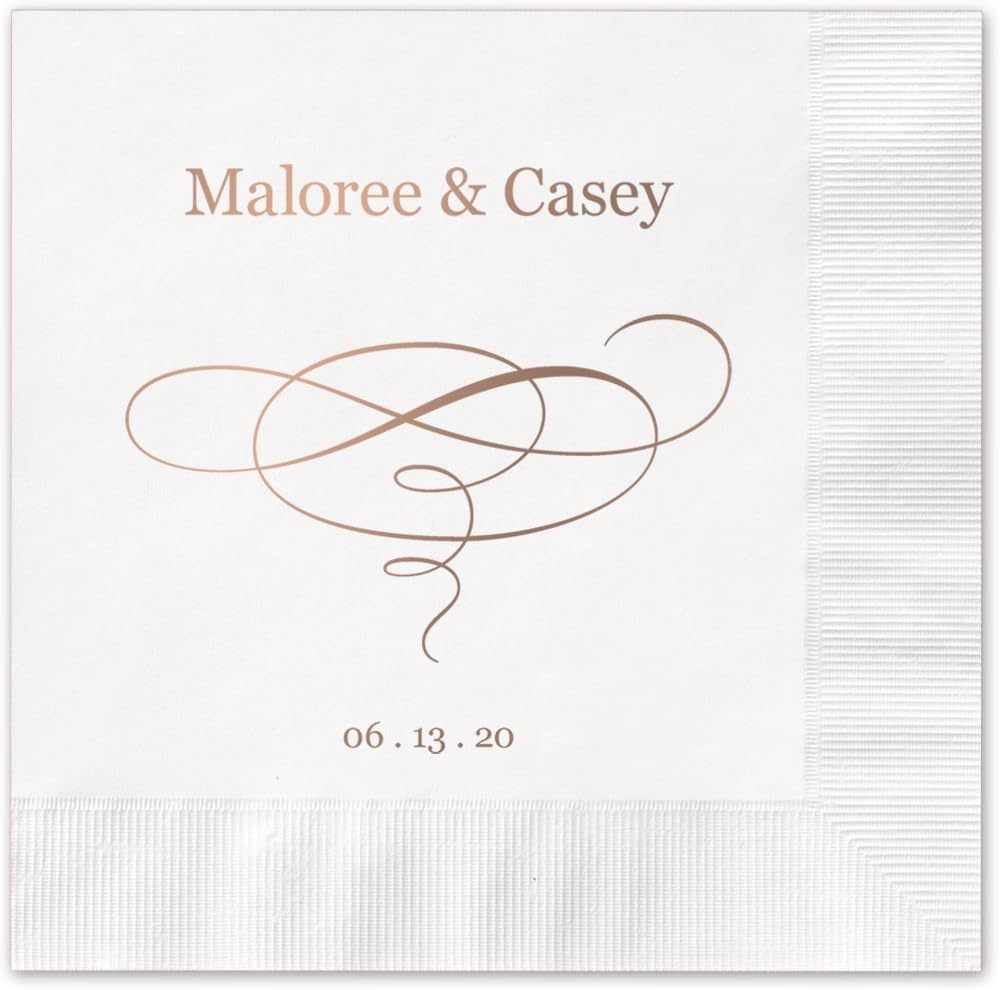 Elegant Swirl Personalized Luncheon Napkins / 100 White Custom Printed Paper Napkins / 6 1/2" x 6 1/2" Dinner Napkins