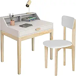 escrivaninha com cadeira para quarto infantil 1 gaveta mdf pes de madeira rustico (Branco)
