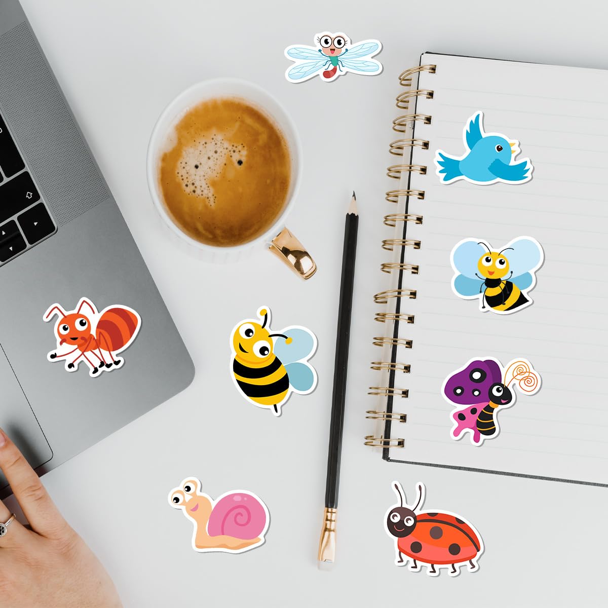 50PCS Cartoon Insect Stickers for Water Bottle,Scrapbook,Laptop,Bike,Cup,Luggage,Guitar,Helmet,Caterpillar Bee Waterproof Vinyl Sticker,Adults Kids Decals,Butterfly Cute Aesthetic Graffiti Decal - Image 2