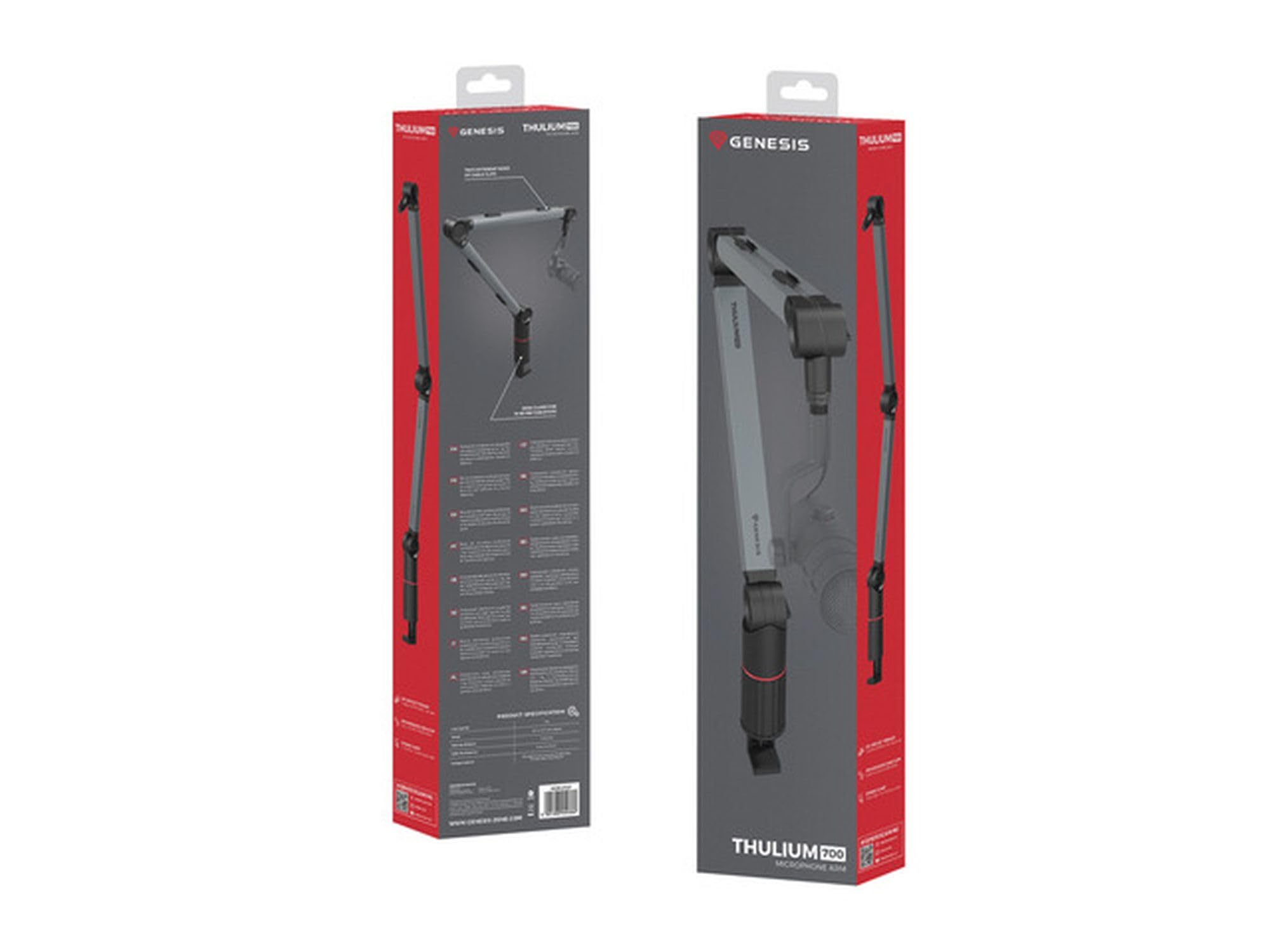 Genesis Thulium 700 Mikrofonarm – Robuster, Einstellbarer Mikrofonhalter für Gaming, Streaming & Content Creation, Kompatibel mit 99% Mikrofonen, Max. 1 kg, Flexibler Winkel, Kabelmanagement